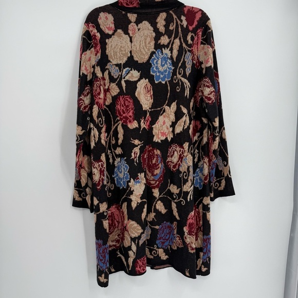 Soft Surroundings Glasgow Sweater coat Women Size Large Black Floral Longline - Picture 12 of 13